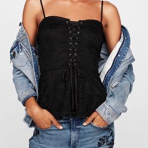 Black Lace Corset Peplum Tank